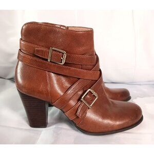 Nurture Jema Luggage Leather Ankle Boots Women’s 7.5 3" Heel Comfort